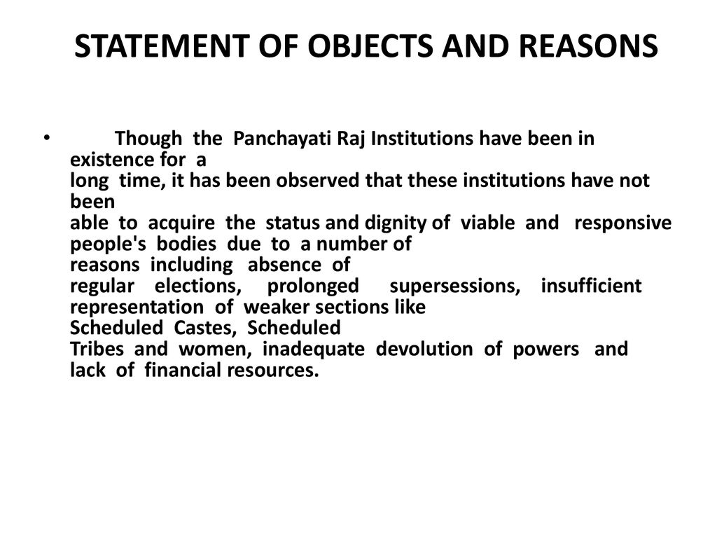STATEMENT OF OBJECTS AND REASONS