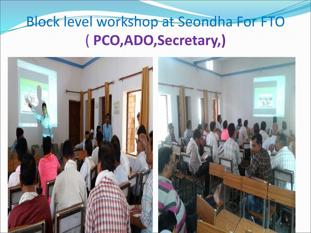 Block level workshop at Seondha For FTO ( PCO,ADO,Secretary,)