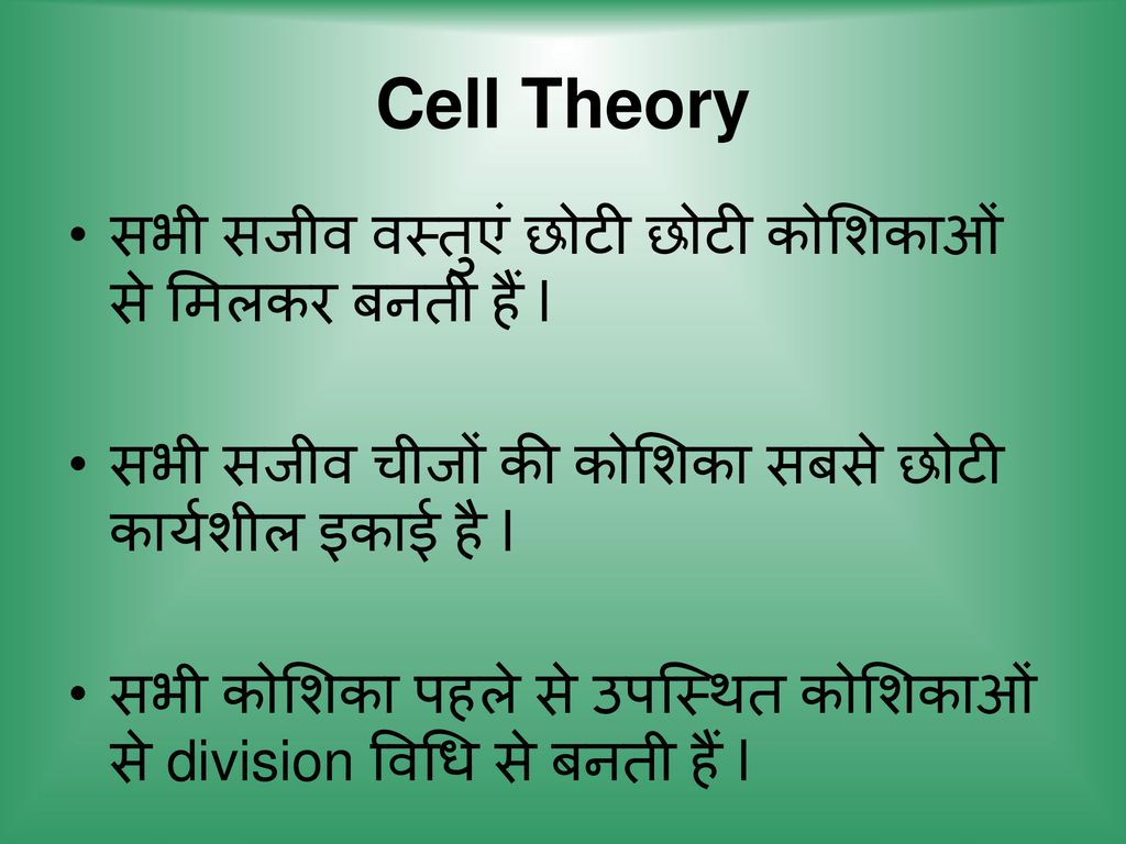 Cell Theory सभी सजीव वस्तुएं छोटी छोटी कोशिकाओं से मिलकर बनती हैं l