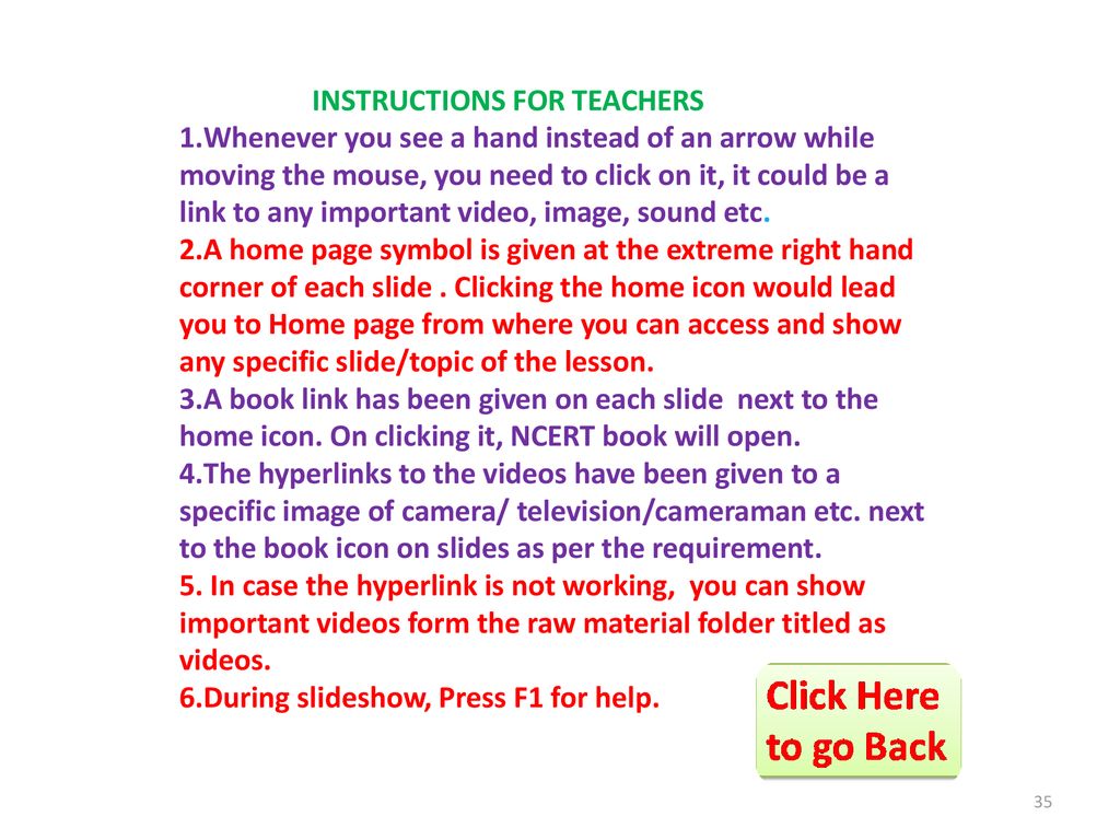 INSTRUCTIONS FOR TEACHERS