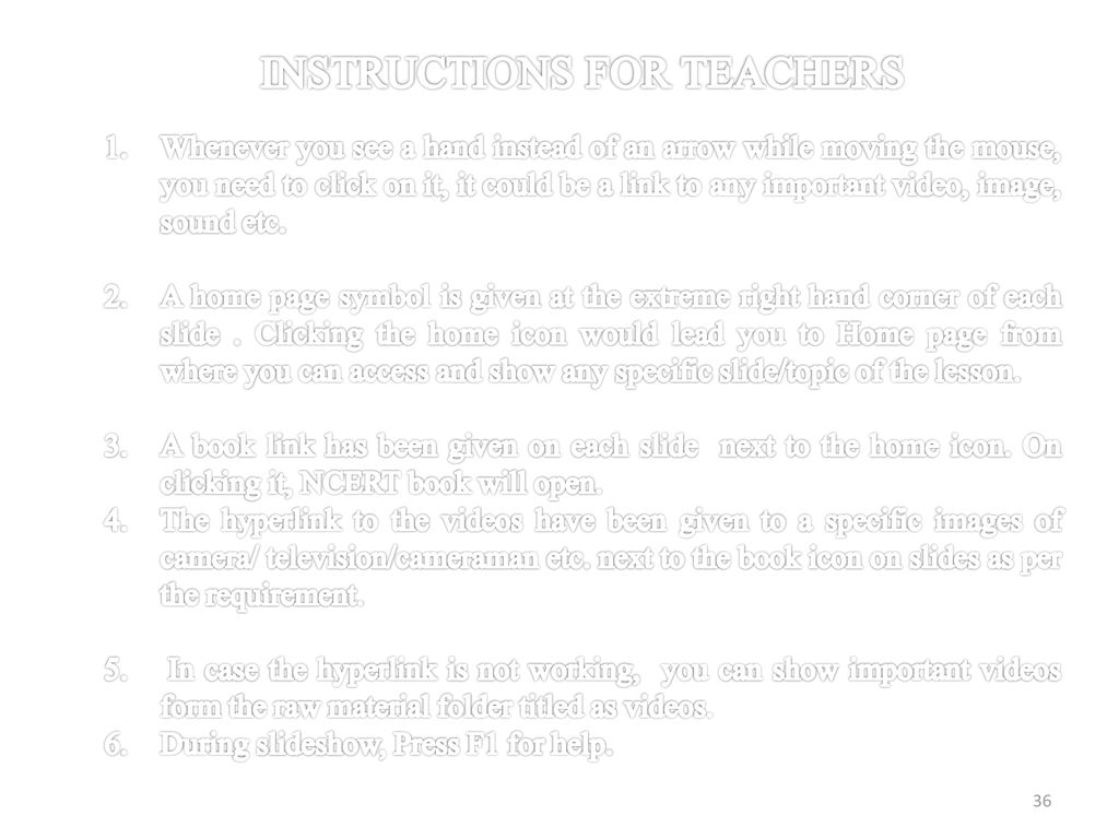 INSTRUCTIONS FOR TEACHERS